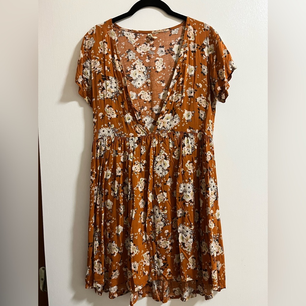 Spell Orange Pleated Sundress with Flutter Sleeves